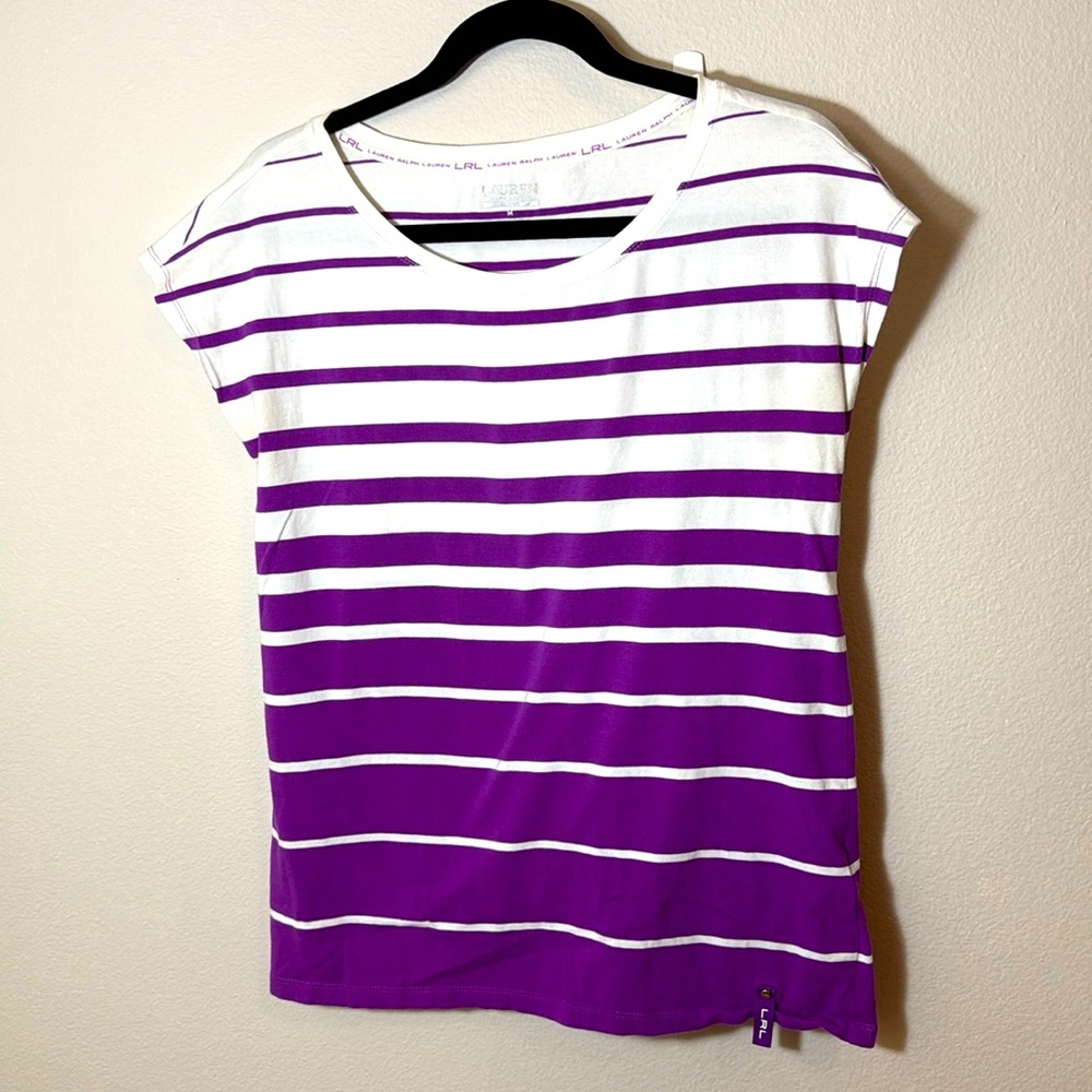 Lauren Ralph Lauren Active purple and white striped Tee